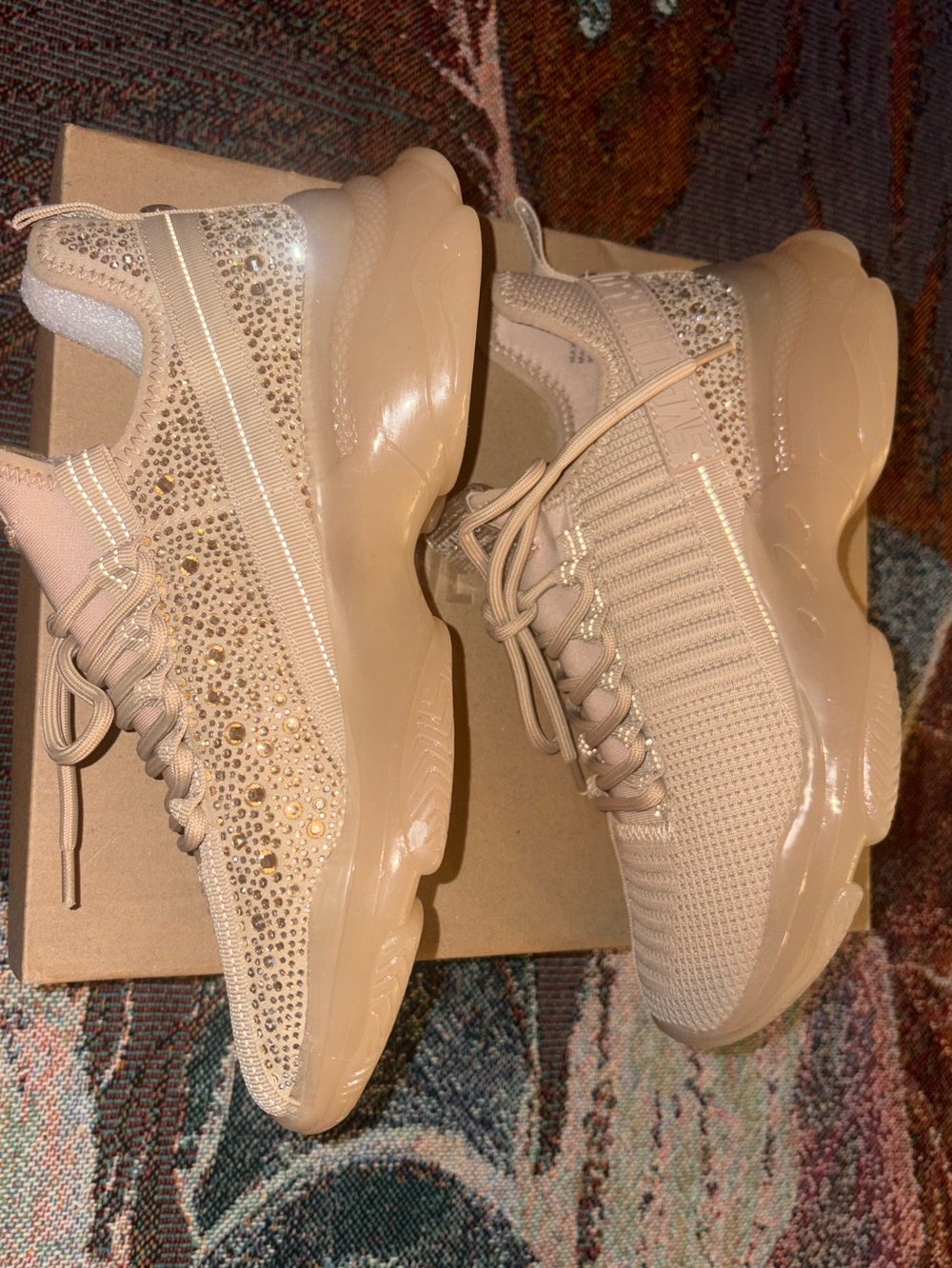 Steve Madden Blush Maxima Tan Knit Sneakers with Crystal Embellishments - Picture 2 of 6